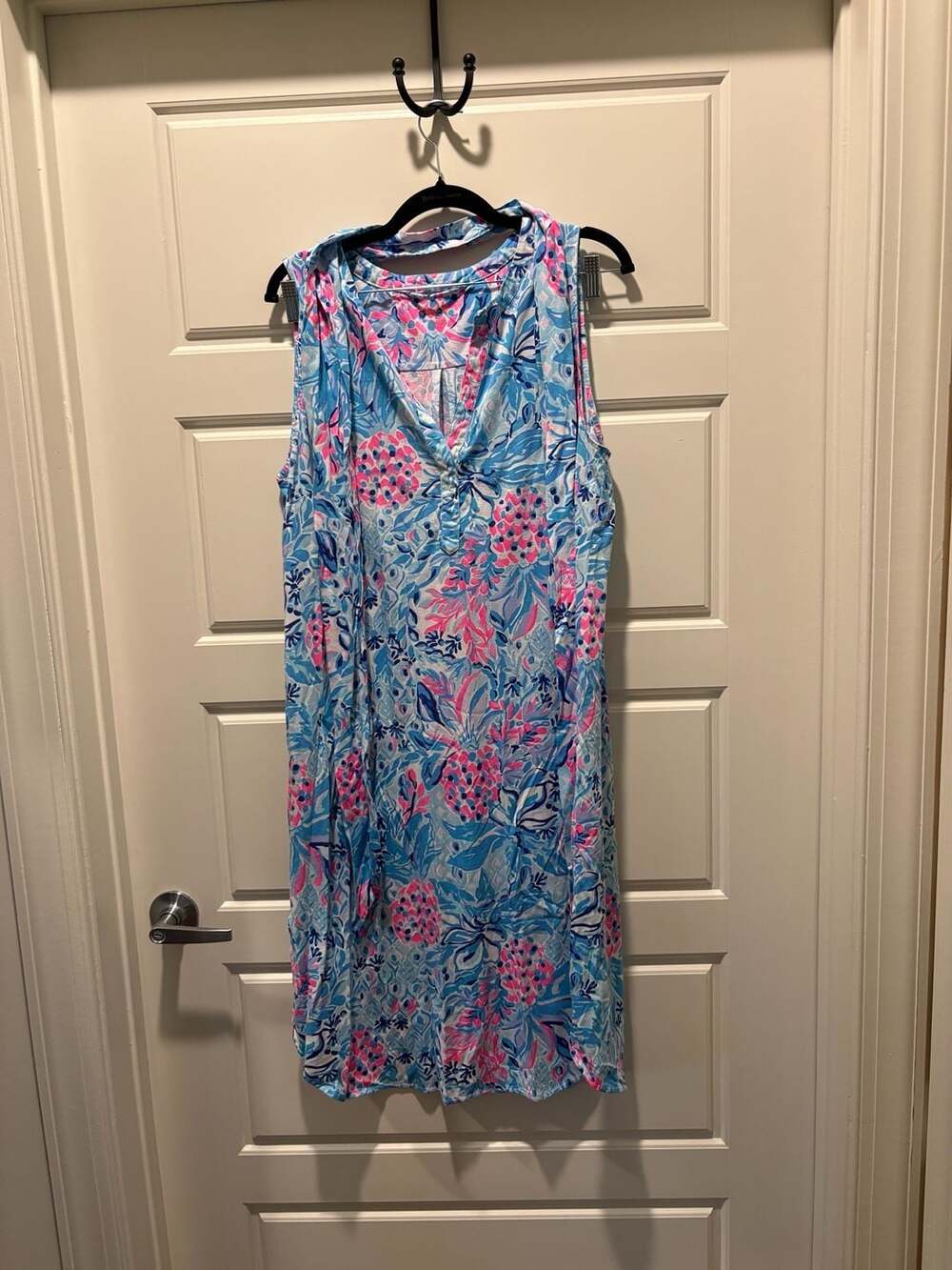 Lilly Pulitzer Naila Knit Tunic Dress in Zanzibar Blue Floral Pineapple Print